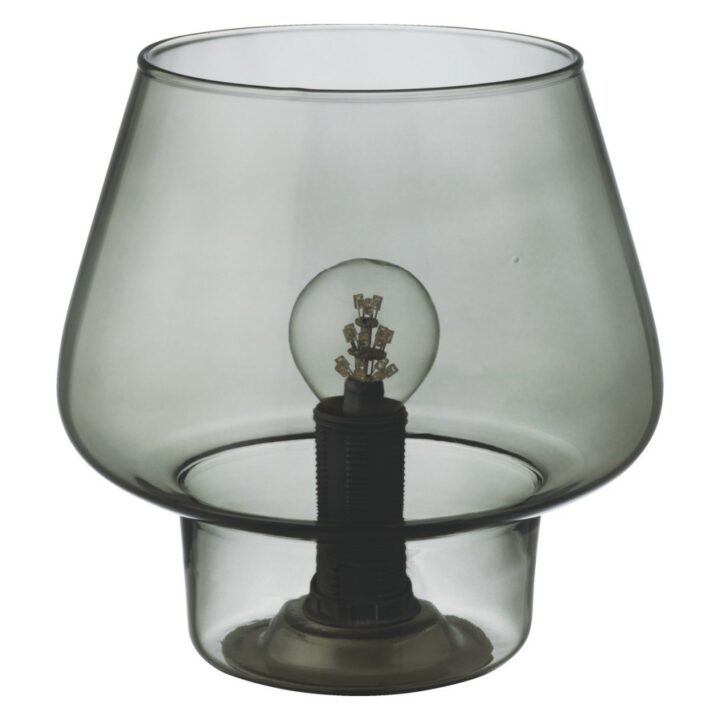 Floor lamp with glass table attached